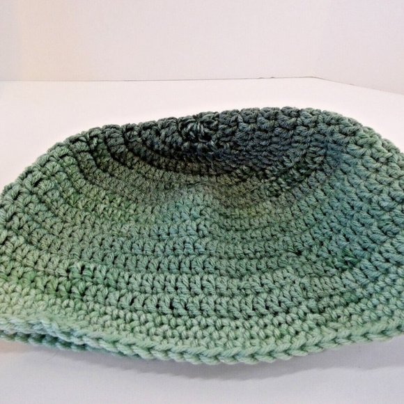 Green Beanie Stripe Skull Cap Forest Woods Hat Handmade Crochet Knit USA OS - Picture 5 of 6